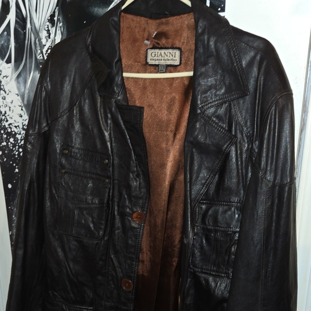 Ganni Dark Brown Leather Jacket for Men